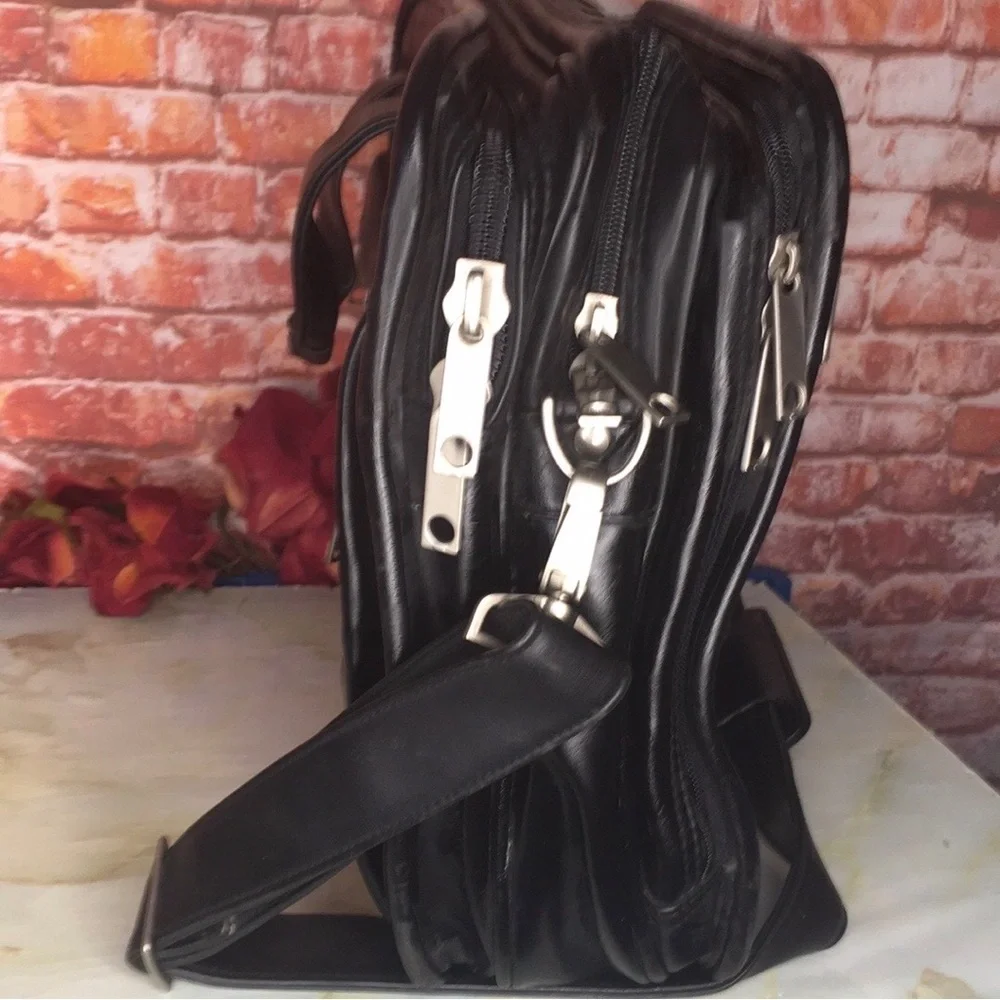 Vintage Black Faux Leather Laptop Bag